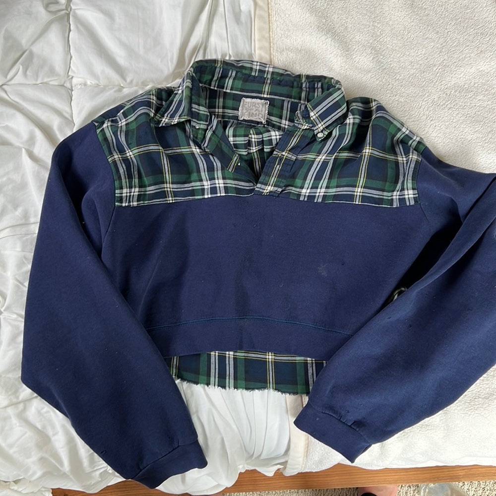 LF cropped half flannel half sweatshirt